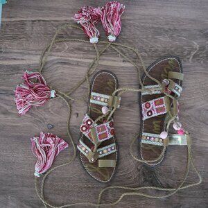 Sam Edelman Gretchen Embellished Gladiator Sandals | Camel/Pink | Size 7.5M